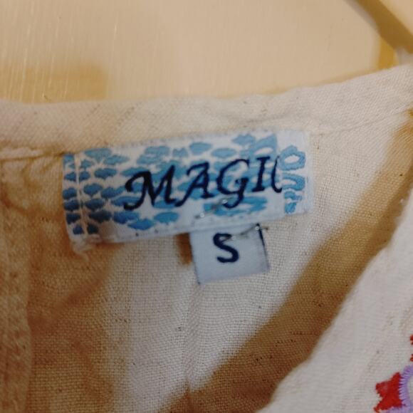 Magic Size Small S Linen Cotton Embroidered Dress Floral Flower Boho Indie Short - Picture 8 of 11